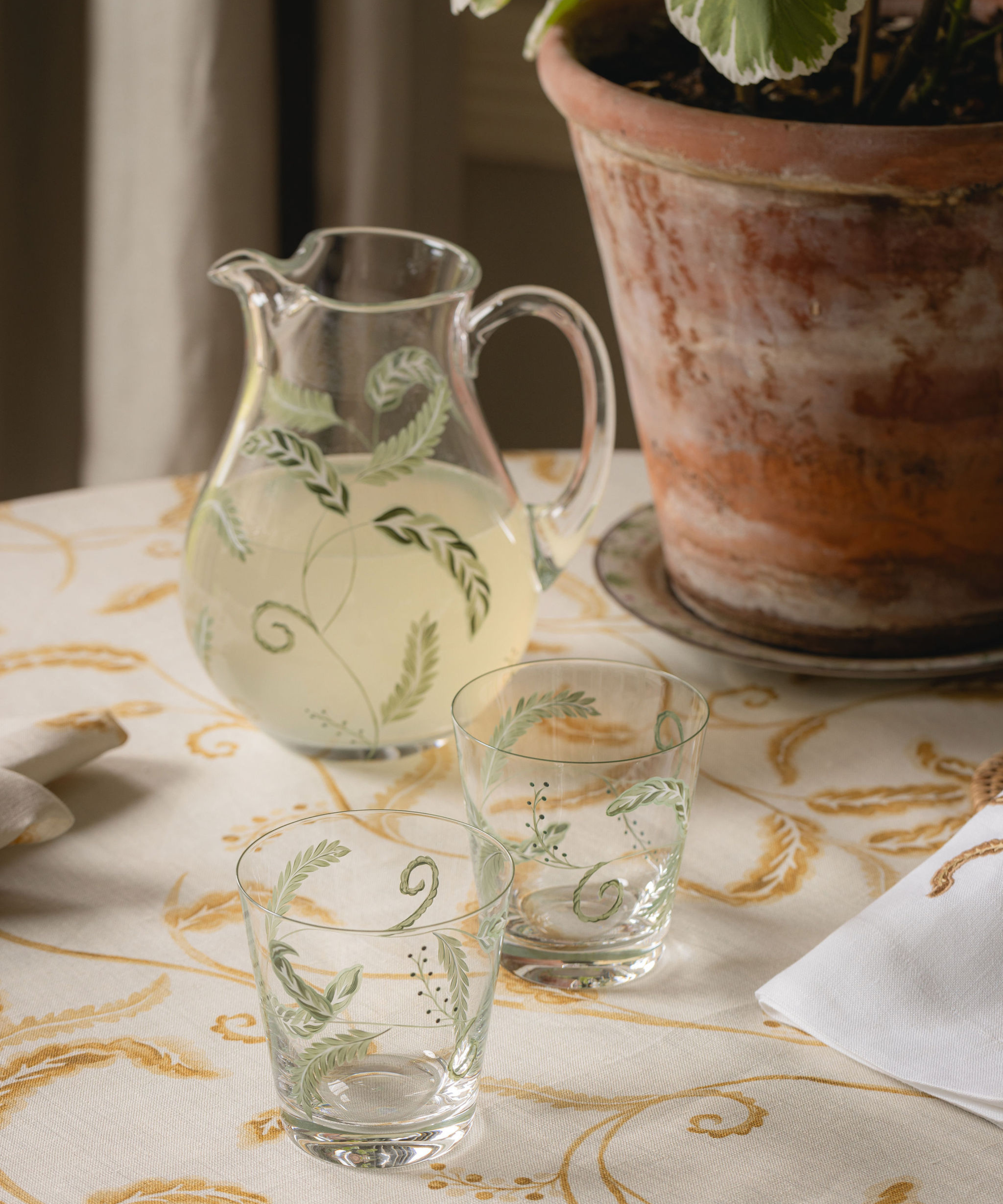 Prairie Handpainted Jug, with Handpainted Tumblers