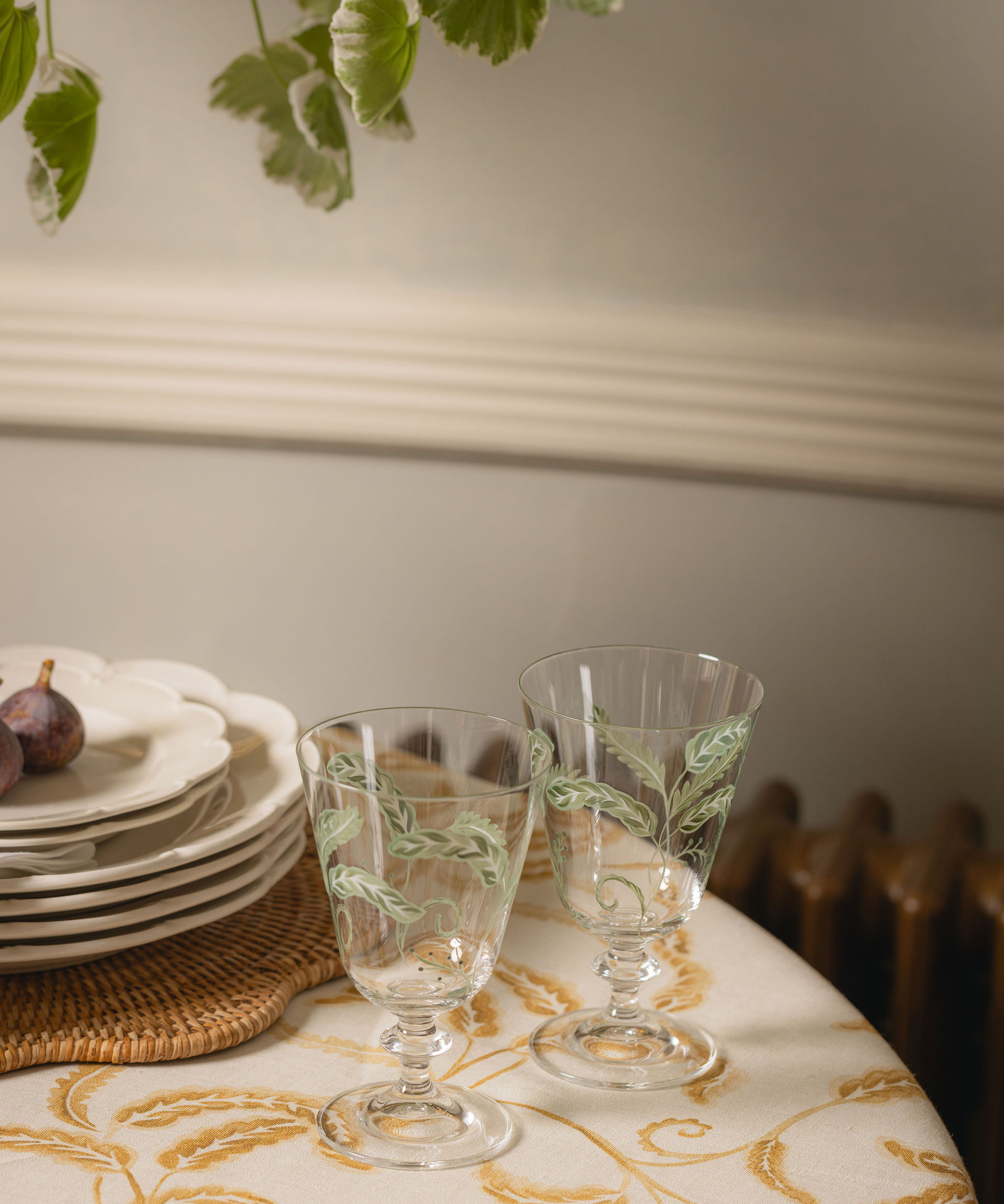 Prairie Handpainted Stemmed Glass, with Prairie Tablecloth
