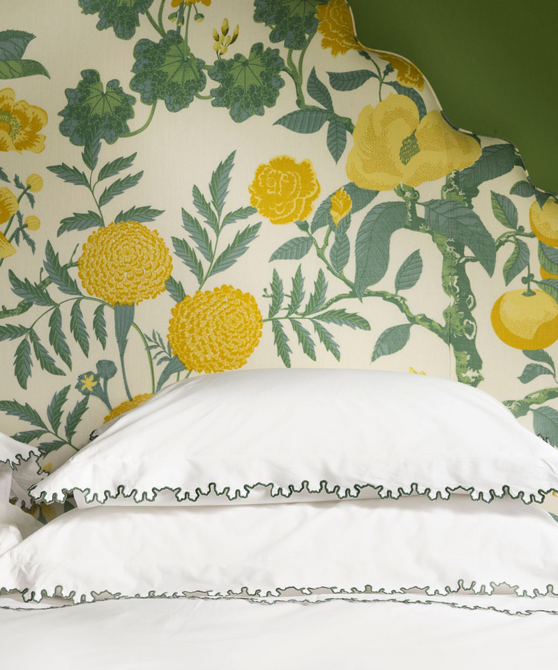 Rebecca Udall Thea Scalloped Bed Linen, Fern Green, Pillow Hem Detail