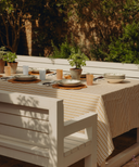 Victoria Striped Linen Tablecloth, Burnt Mustard
