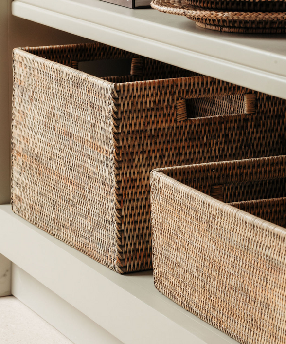 Rattan Tall Rectangular Storage Baskets, Medium, Taupe, Lifestyle