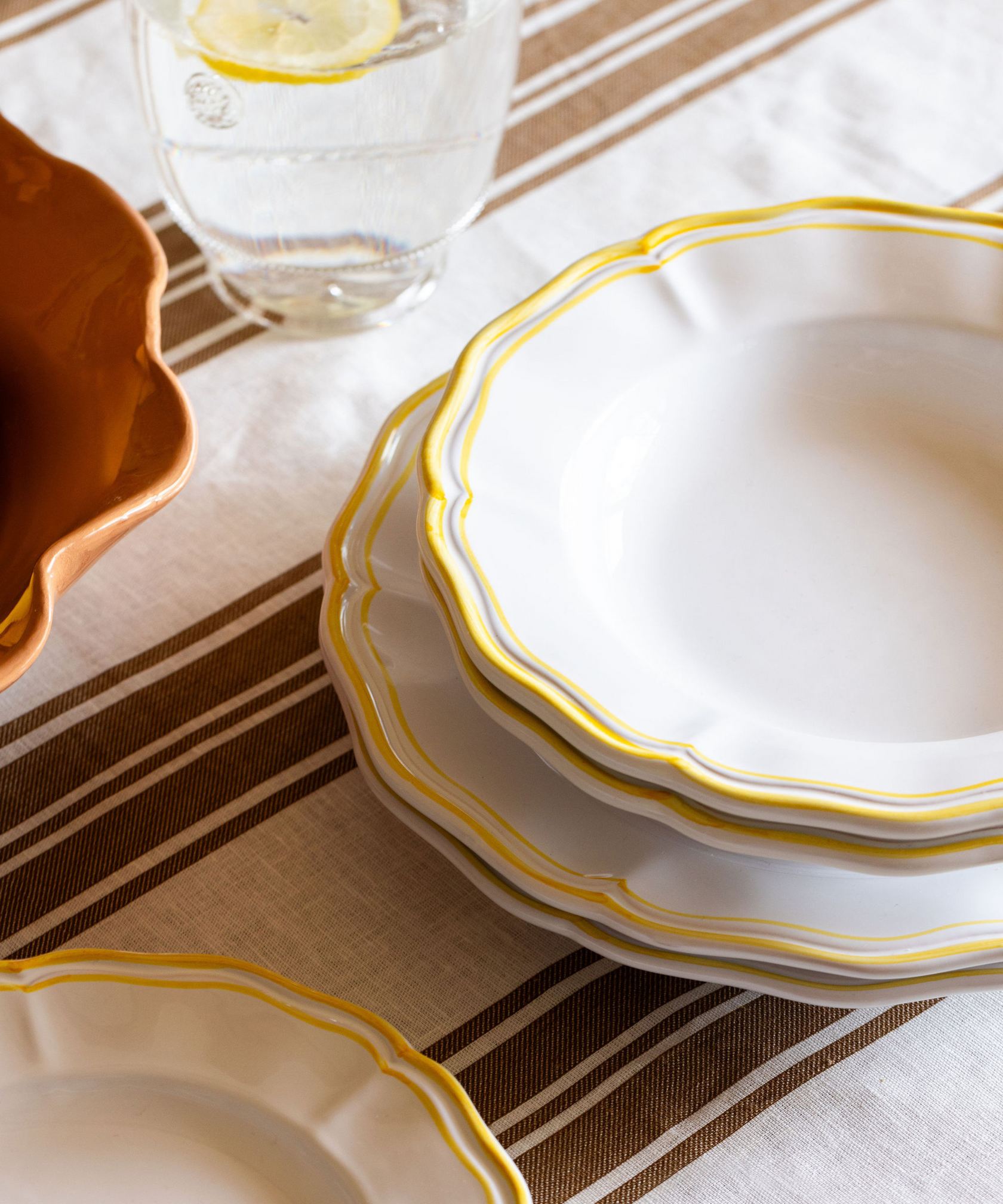 Colette Striped Linen Tablecloth, Nougat