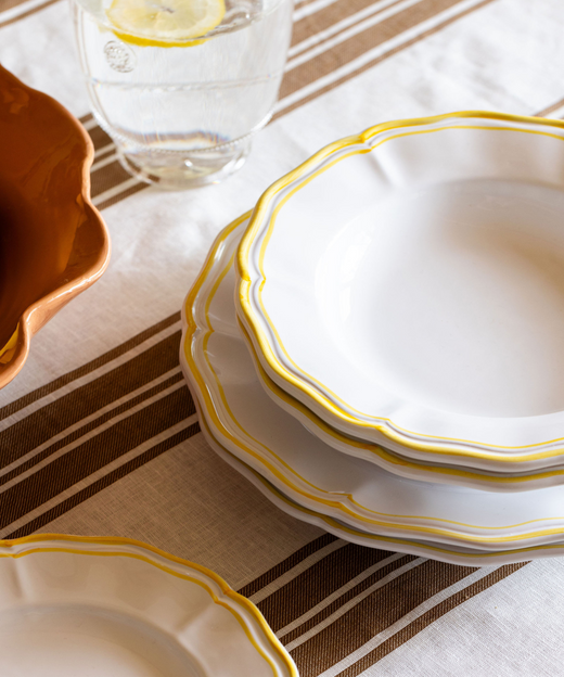 Colette Striped Linen Tablecloth, Nougat