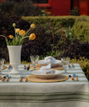 Colette Striped Table Linens, Olive Green, Outdoor Table