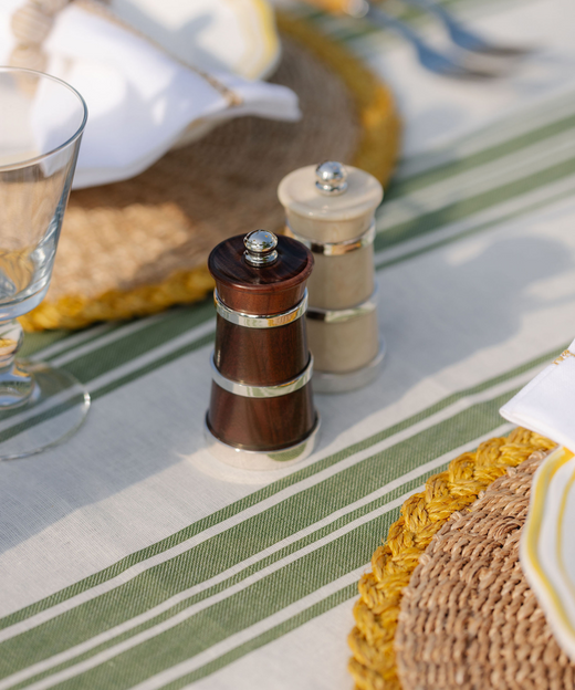 Colette Striped Linen Tablecloth, Olive Green