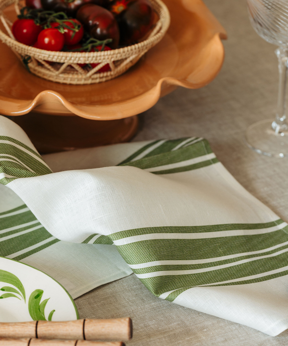 Colette Striped Linen Napkin, Olive Green