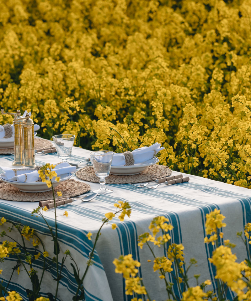 Colette Striped Linen Tablecloth, Harbour Blue