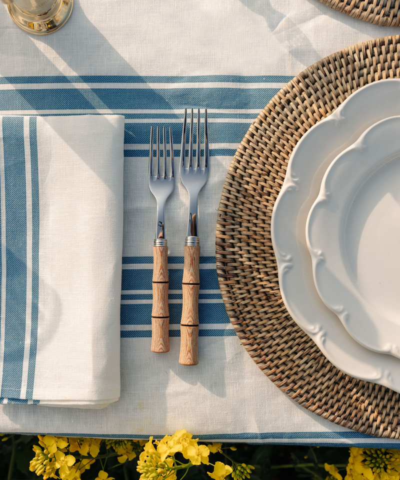 Colette Striped Linen Tablecloth, Harbour Blue