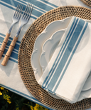 Colette Striped Table Linens, Harbour Blue, with Olivia Plates