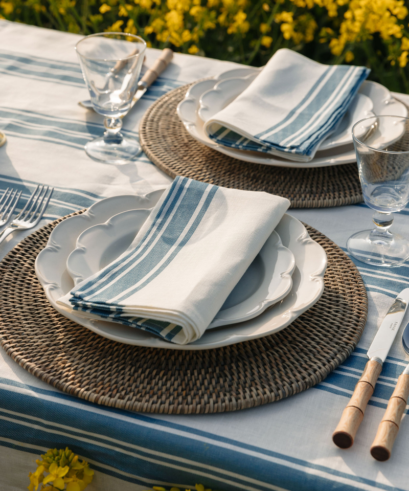 Colette Striped Linen Napkin, Harbour Blue