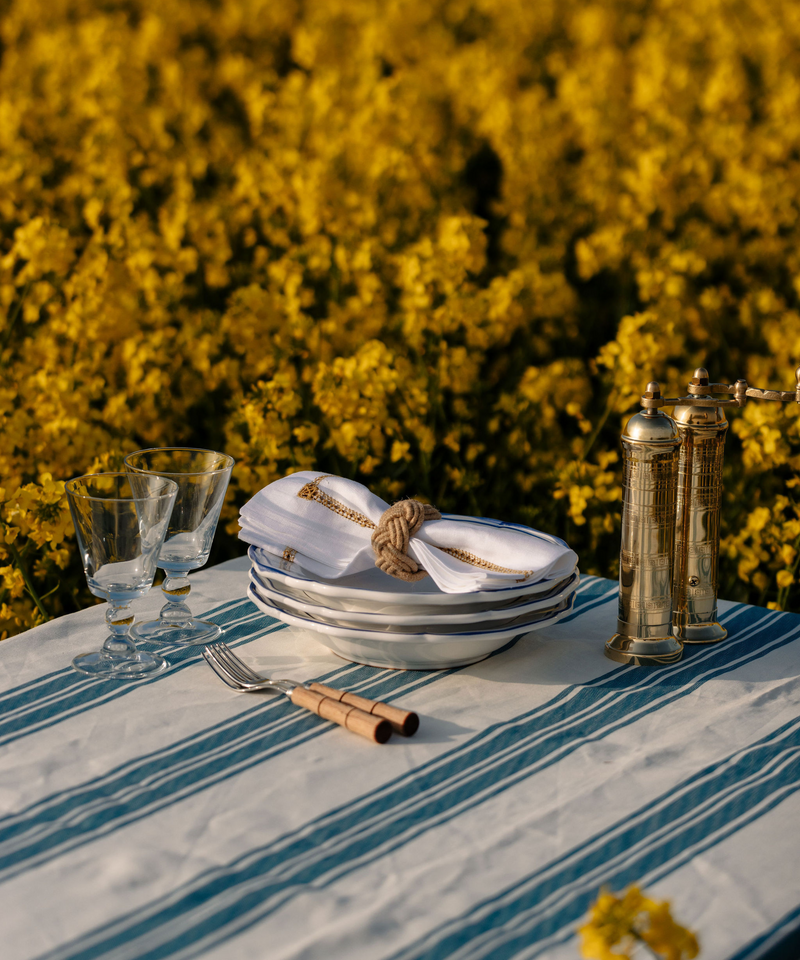 Colette Striped Linen Tablecloth, Harbour Blue