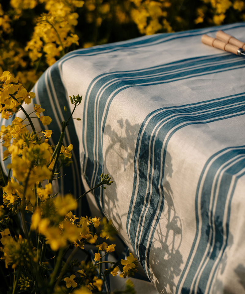 Colette Striped Linen Tablecloth, Harbour Blue
