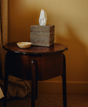 Rattan Square Tissue Box Cover, Taupe, with Aptware Dish