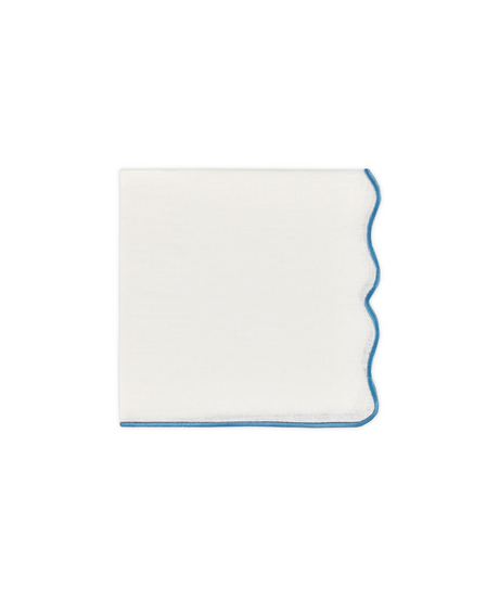 Rebecca Udall Blue Wavy Scalloped Linen Napkin, Folded