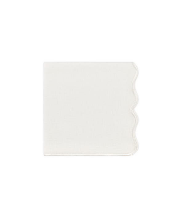 Rebecca Udall White Wavy Scalloped Linen Napkin, Folded