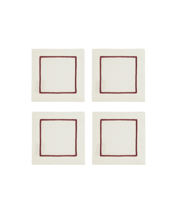 Rebecca Udall Set of 4 Sophie One Cord Cocktail Napkins, Burgundy