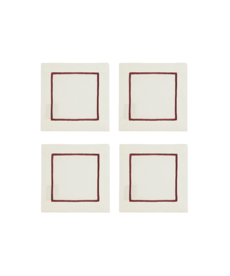 Rebecca Udall Set of 4 Sophie One Cord Cocktail Napkins, Burgundy