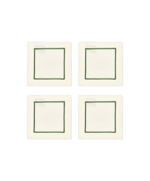 Set of 4 Sophie One Cord Linen Cocktail Napkins, Moss