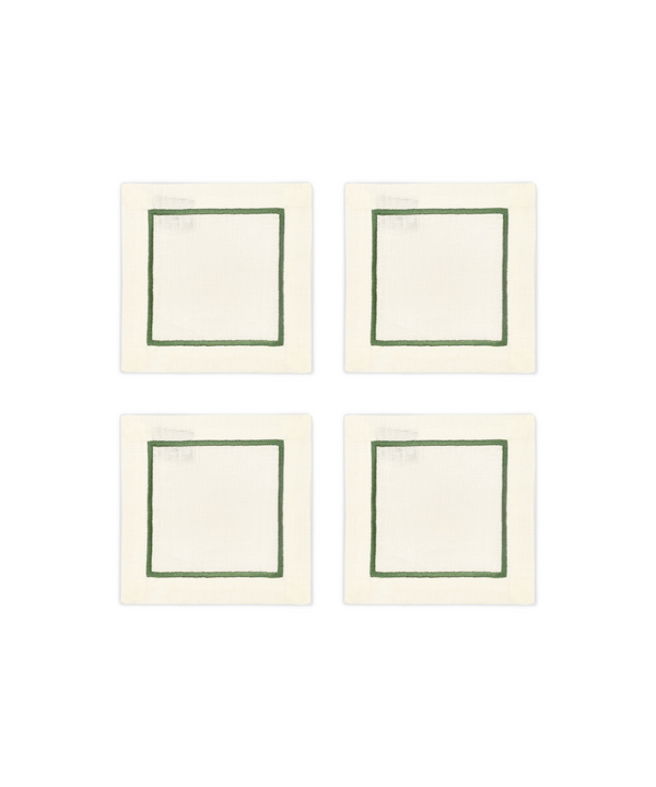 Set of 4 Sophie One Cord Linen Cocktail Napkins, Moss