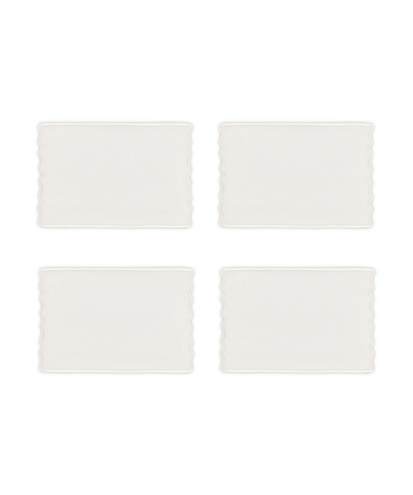 Rebecca Udall White Wavy Scalloped Linen Cocktail Napkin, Set of 4