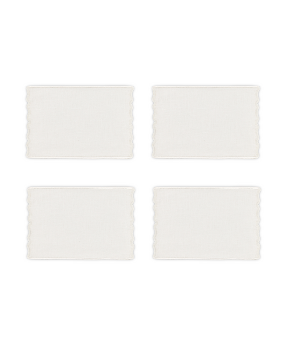 Rebecca Udall White Wavy Scalloped Linen Cocktail Napkin, Set of 4