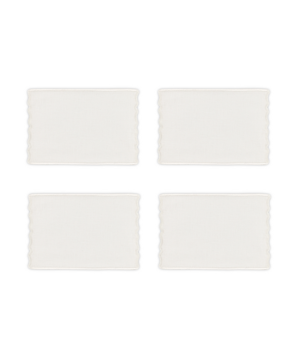 Rebecca Udall White Wavy Scalloped Linen Cocktail Napkin, Set of 4