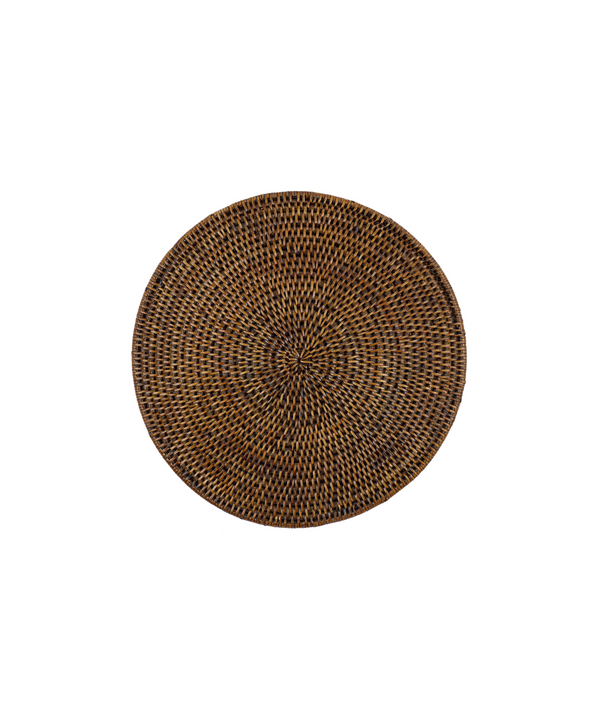 Rebecca Udall Round Rattan Placemat, Brown, Ivory Background