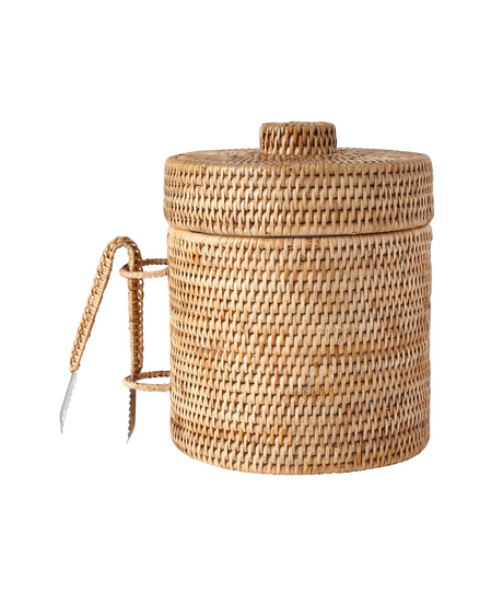 Rattan Ice Bucket with Tongs, Natural