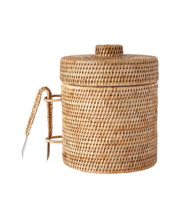 Rattan Ice Bucket with Tongs, Natural