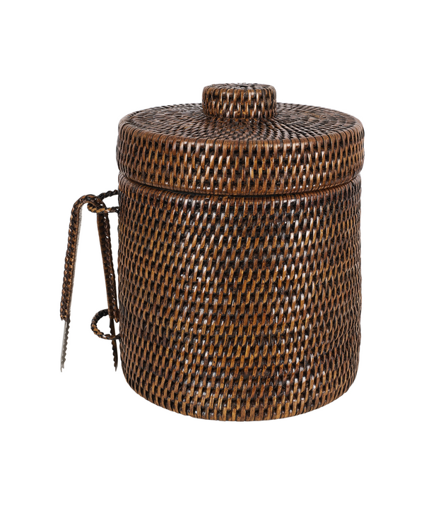 Rebecca Udall, Luxury Wicker Woven Rattan Ice Bucket with Tongs, Dark Brown