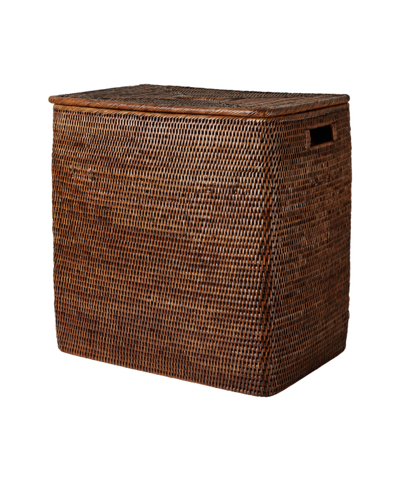 Rebecca Udall Woven Rattan wicker rectangular laundry basket with lid, Brown
