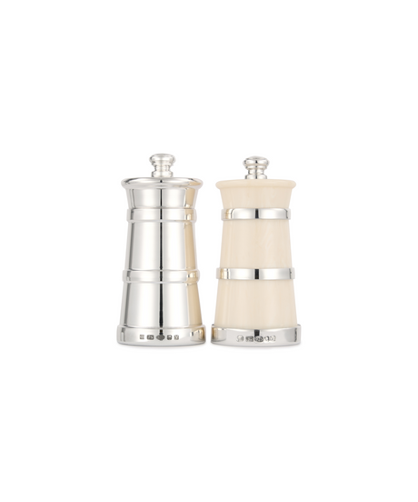Rebecca Udall Luxury Silver and Ivorine Salt and Pepper Grinder Mill Set 