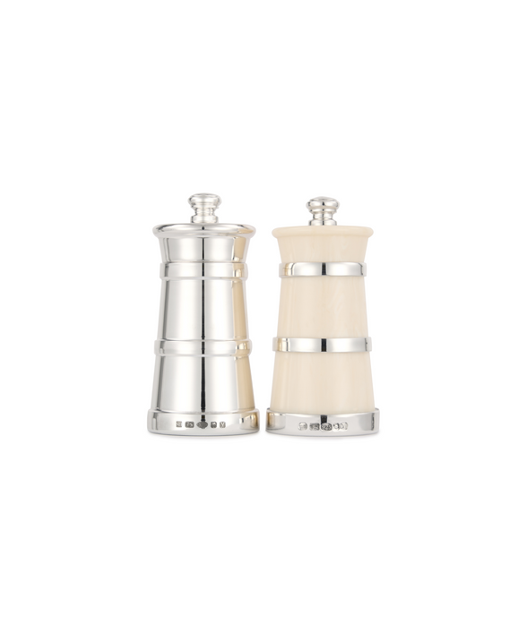 Rebecca Udall Luxury Silver and Ivorine Salt and Pepper Grinder Mill Set 