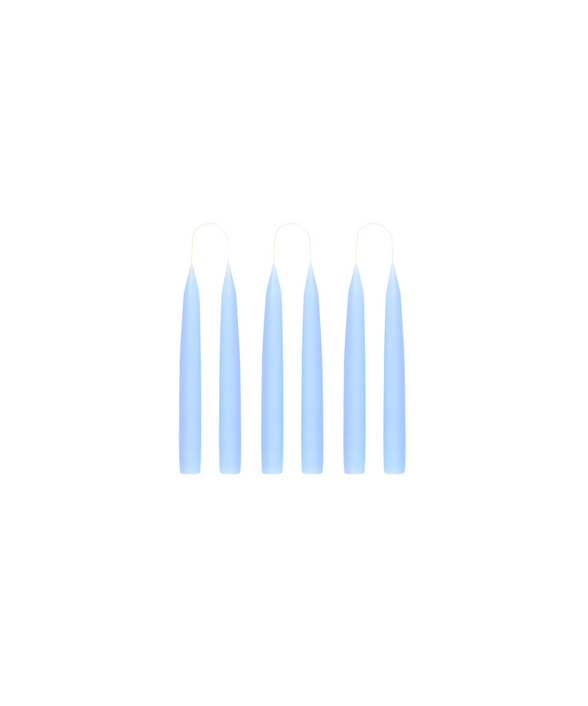 Set of 6 Short Danish Taper Candles, Powder Blue