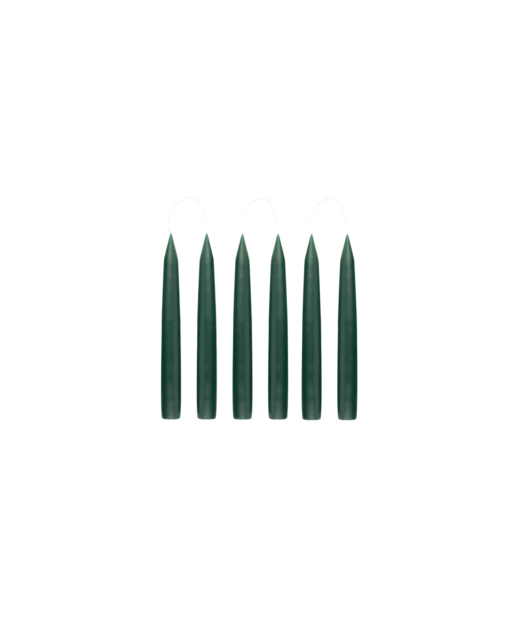Set of 6 Short Danish Taper Candles, Forest Green