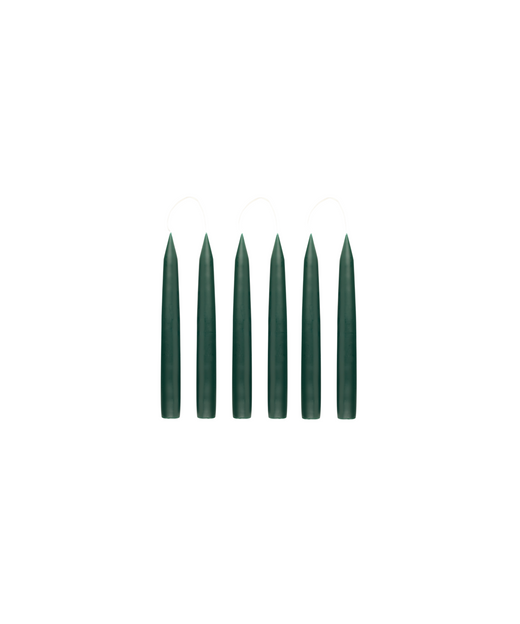 Set of 6 Short Danish Taper Candles, Forest Green