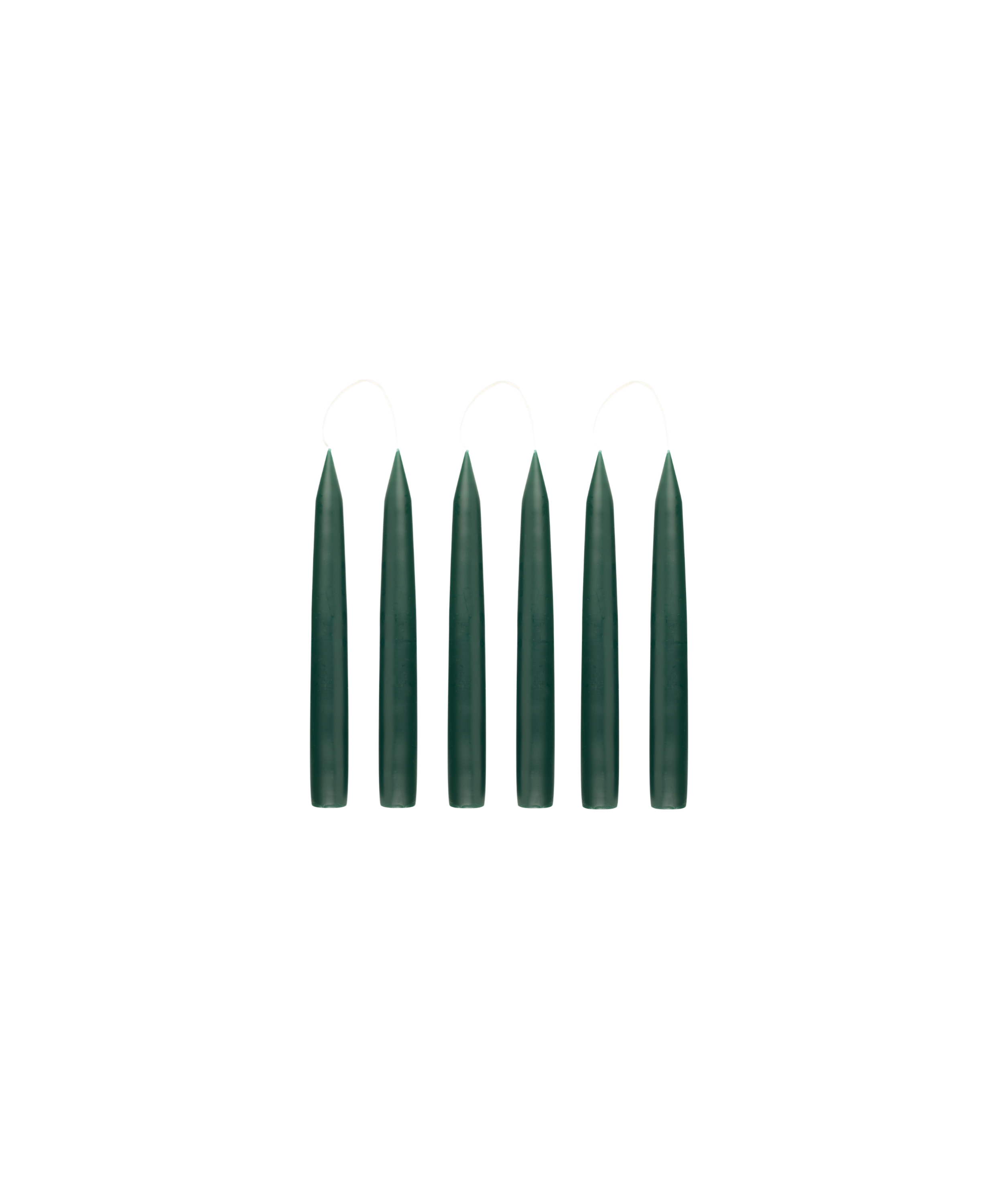 Set of 6 Short Danish Taper Candles, Forest Green