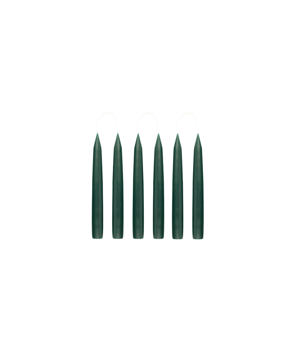 Set of 6 Short Danish Taper Candles, Forest Green