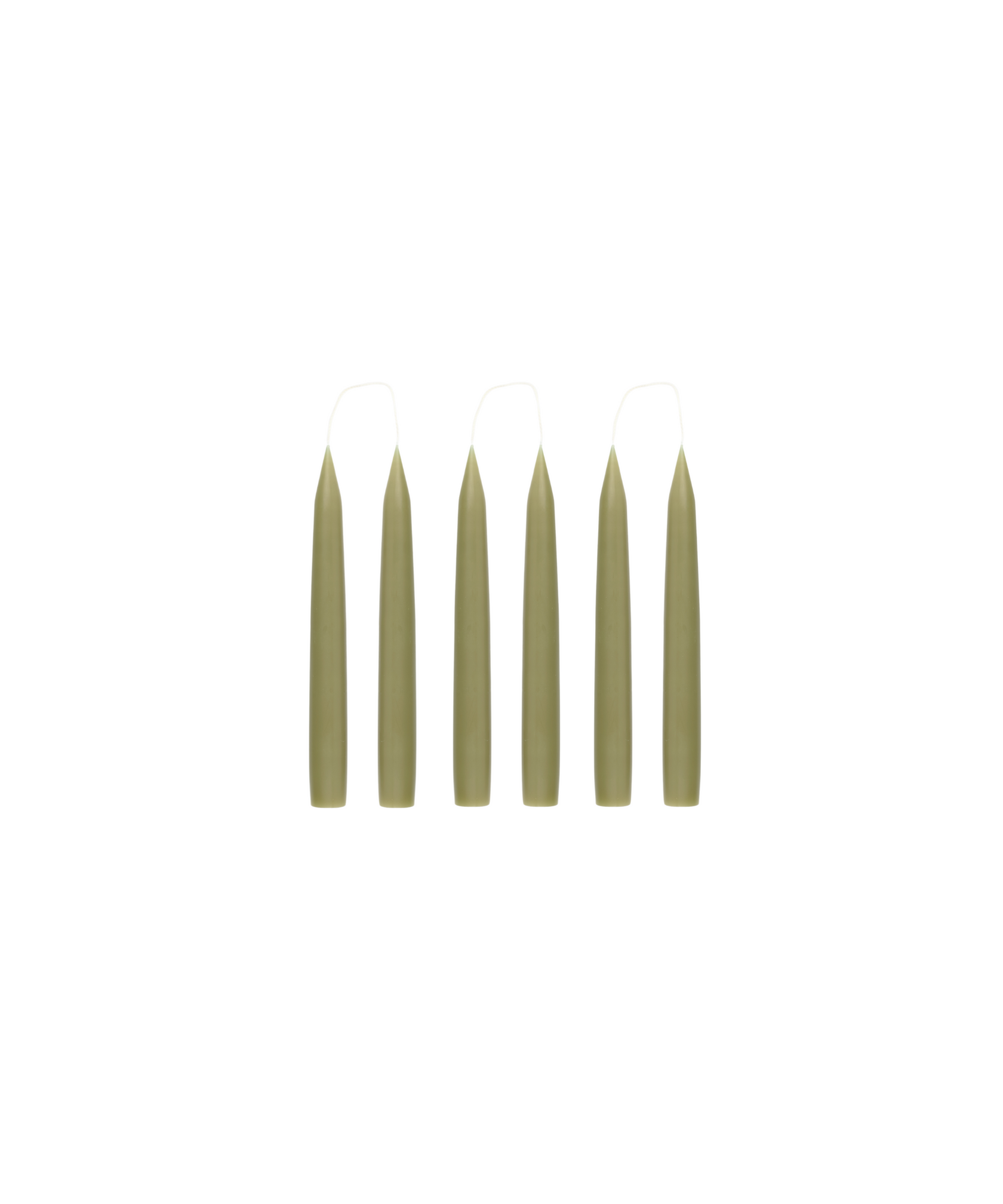Set of 6 Short Danish Taper Candles, Olive Green