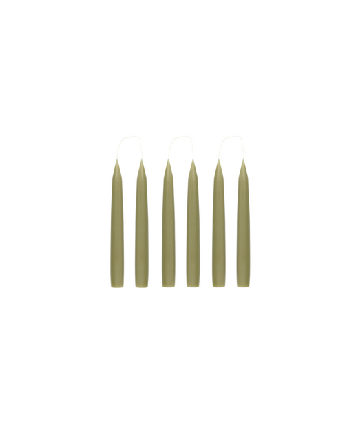 Set of 6 Short Danish Taper Candles, Olive Green