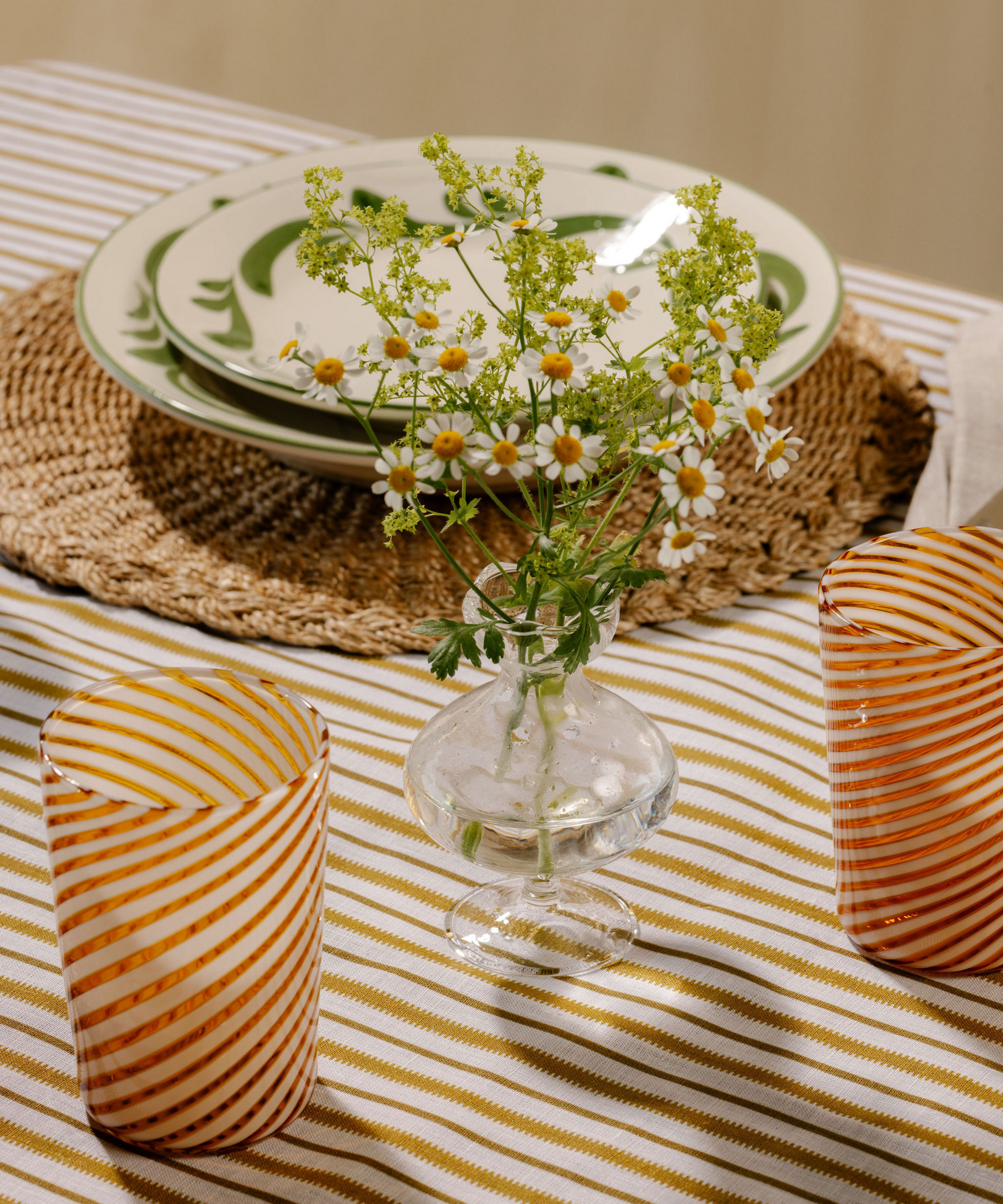 Pair of Murano Swirl Tumblers, Autumn, with Emily Bud Vase