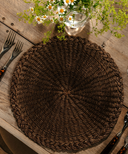 Braided Abaca Placemat, Chocolate, with Tortoiseshell Cutlery