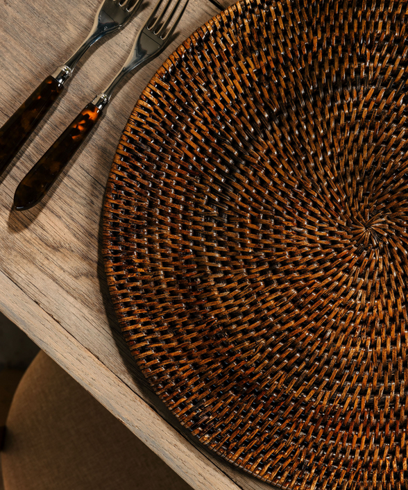 Rattan Round Placemat, Brown