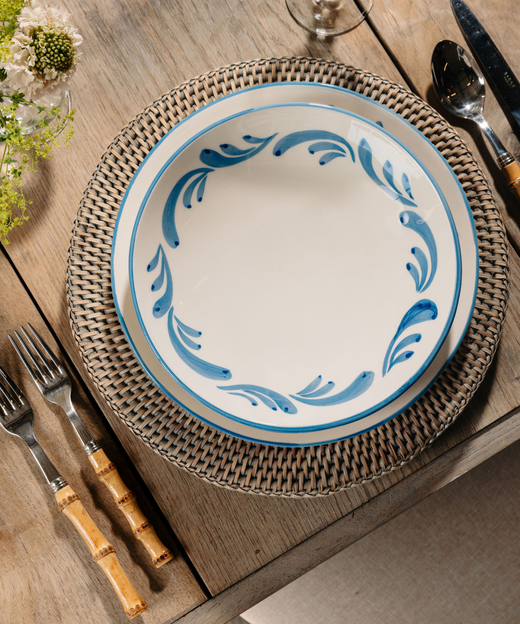 Rattan Charger, Taupe, with Celia Crockery