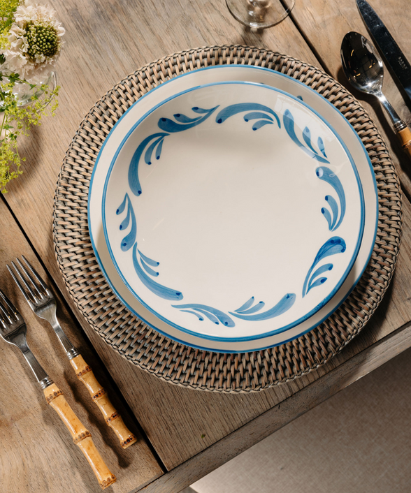 Rattan Charger, Taupe, with Celia Crockery