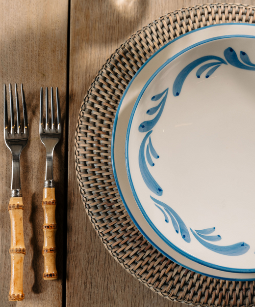 Rattan Charger, Taupe, with Celia Crockery