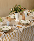 Victoria Striped Linen Tablecloth, Burnt Mustard