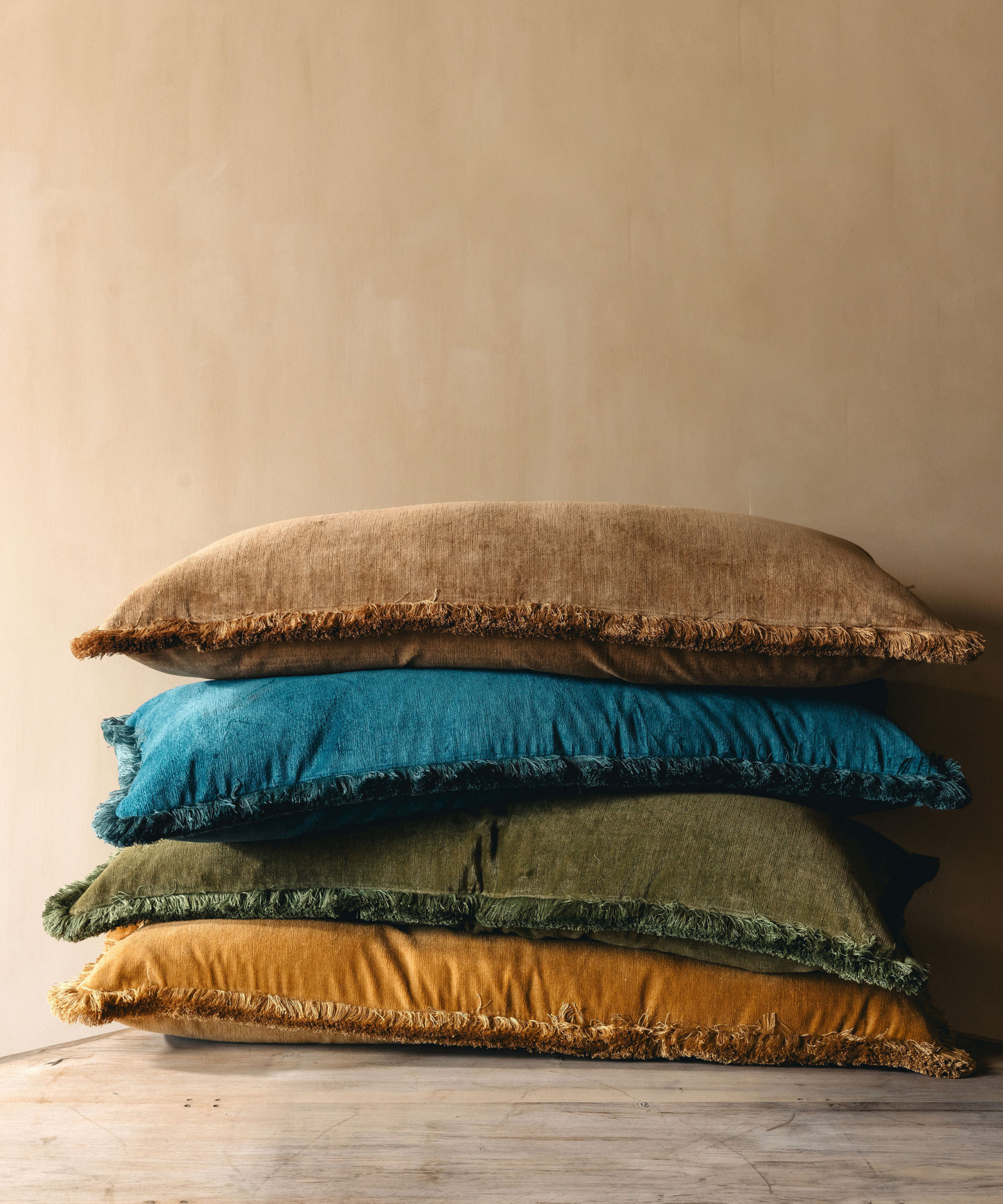 Lola Brushed Fringe Linen Velvet Lumbar Cushions
