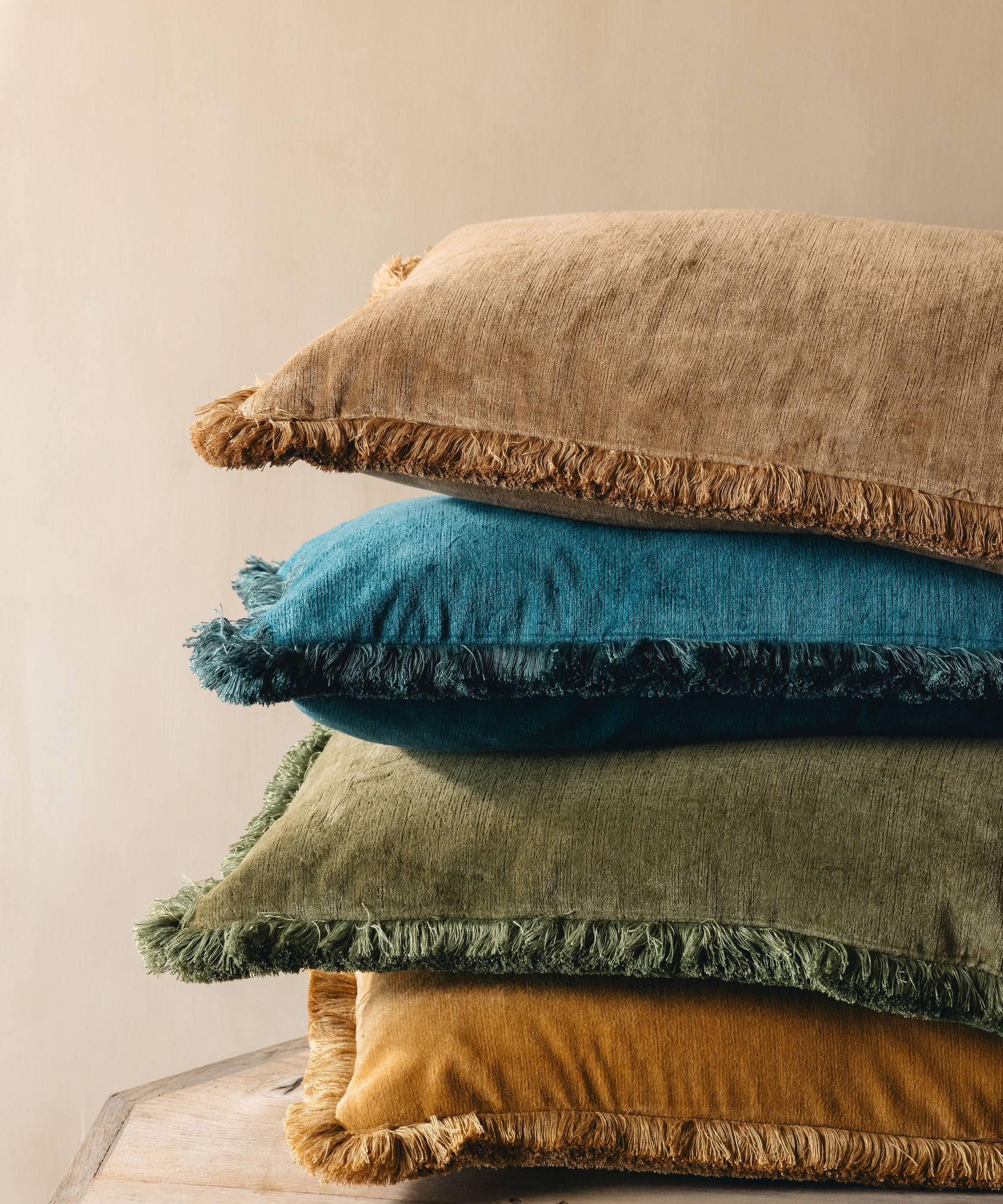 Rebecca Udall Lola Brushed Fringe Linen Velvet Lumbar Cushions
