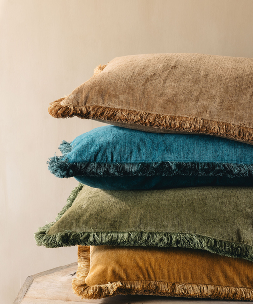 Rebecca Udall Lola Brushed Fringe Linen Velvet Lumbar Cushions
